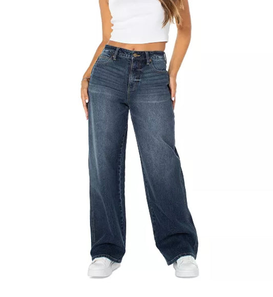 DARK LIGHT WASHED CURVEY HI-RISE WIDE LEG